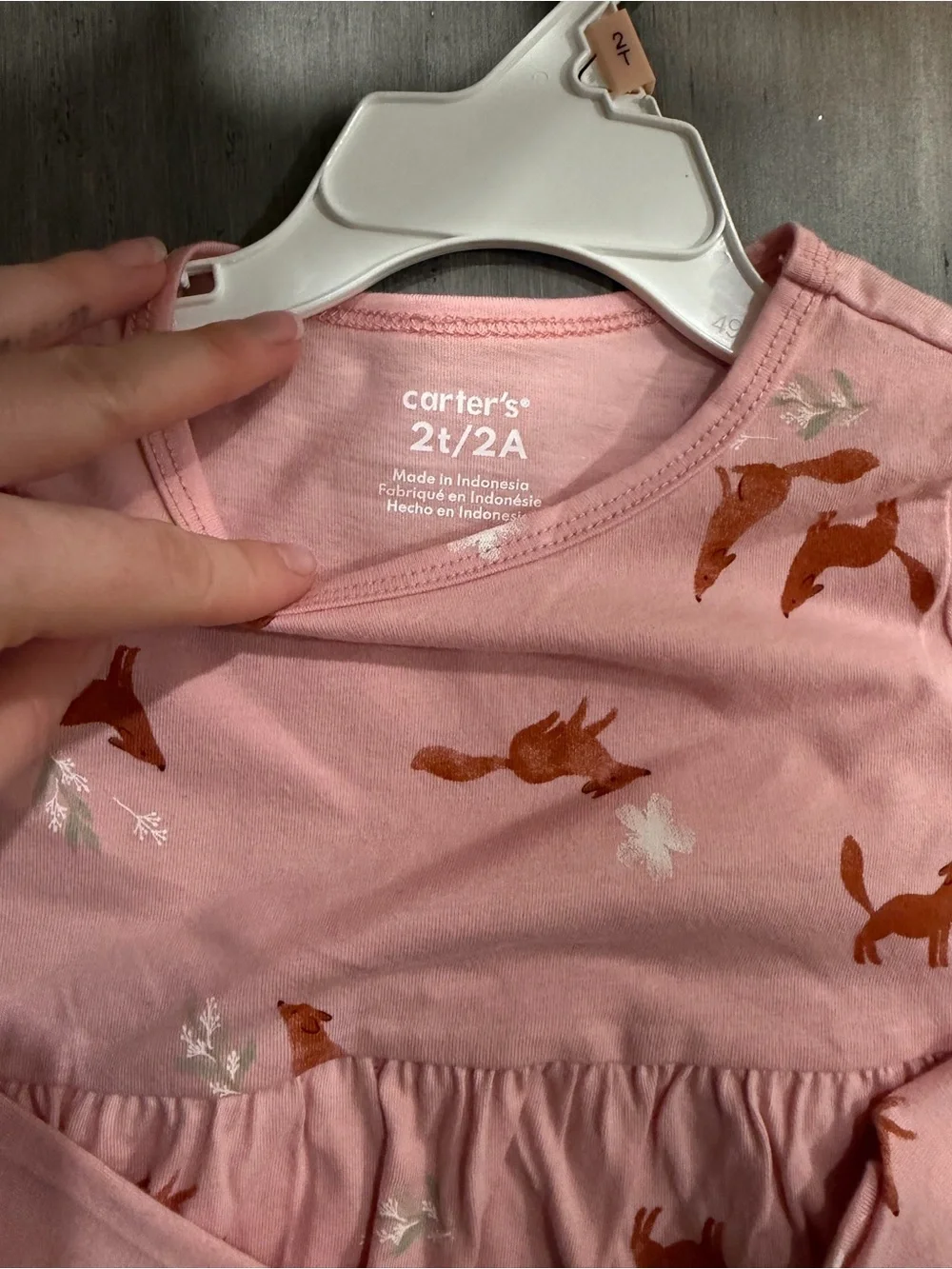 Carter's Pink Long-Sleeve Dress with Rust Fox Print